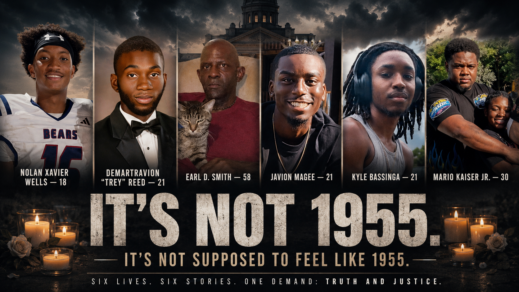 Six men pictured above the words: It's not 1955. It's not supposed to feel like 1955.
