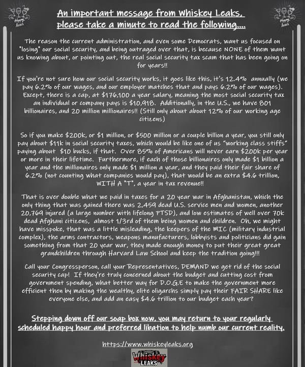An important message from Whiskey Leaks, please take a minute to read the following....